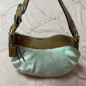 Vintage Coach Soho Pleated White and Brown Leather Shoulder Bag.